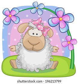 Greeting card Sheep with flowers