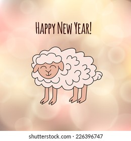 Greeting Card with sheep. Hand-drawn vector.