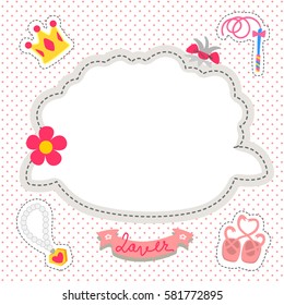 Greeting card with sheep head shape and ballerina accessories on polka dot background illustration vector.