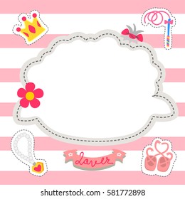 Greeting card with sheep head shape and ballerina accessories on pink and white striped background illustration vector.