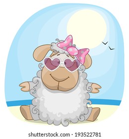 Greeting card Sheep on the sea