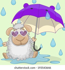 Greeting card Sheep with umbrella