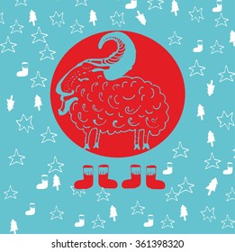 Greeting card with sheep. Vector illustration.