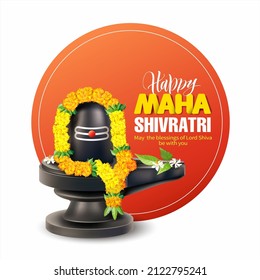Greeting card with Shivling (Lingam) decorated with floral garland for Maha Shivratri, a Hindu festival celebrated of Lord Shiva. Vector illustration.