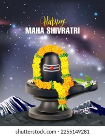 Greeting card with Shivling (Lingam) and starry sky for Maha Shivratri, a Hindu festival celebrated of Lord Shiva. Vector illustration.