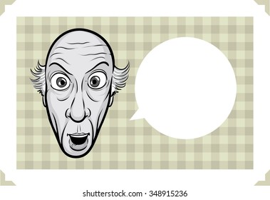 Greeting card with greeting card with shocked bald man face - just add your text