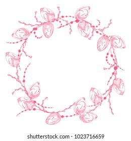greeting card with the sign of happy easter in pink tones on a white background, dikor to easter, graphic in zen style, vector illustration
