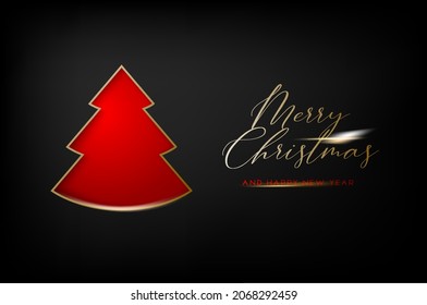 Greeting card with silhouette of a christmas tree. Happy new year.