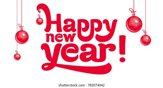 Greeting card, simple and concise with red beads. Happy new year!