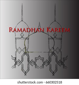greeting card Sketch mosque Background. Vector Illustration 