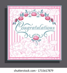 Greeting card with small roses flowers on stripes background