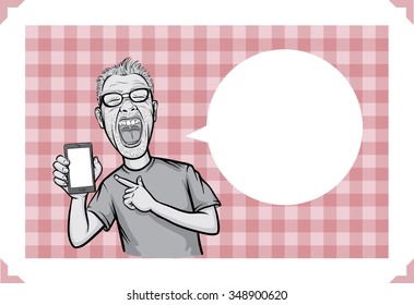 Greeting card with smartphone user screaming - just add your text