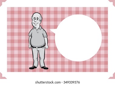 Greeting card with smiling bald man - add your custom text