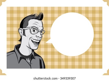 Greeting card with smiling geek - add your custom text