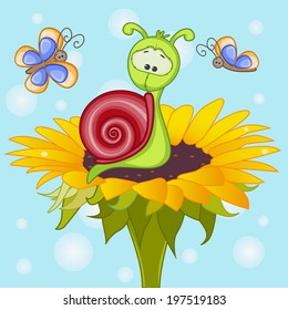 Greeting card snail the flower