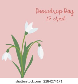 Greeting card with snowdrops spring flowers, Snowdrops day, place for text, vector