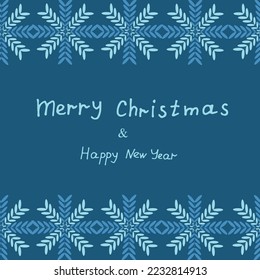 Greeting card with snowflake pattern and inscription merry christmas and happy new year. Marketing material, concept for website banner and social media.
