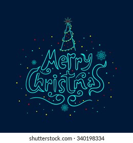 Greeting card with snowflake and text Merry Christmas. New Year illustration