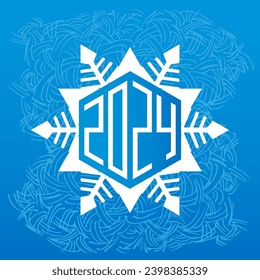 Tarjeta de felicitación con copo de nieve. Ilustración vectorial. Feliz Año Nuevo 2024.
