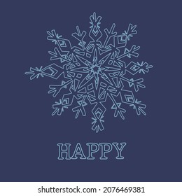 Greeting card with snowflake. Winter mood. Blue colors.