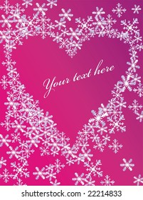 Greeting card with snowflakes forming a heart. Scalable vector graphics.