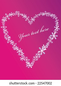 Greeting card with snowflakes forming a heart. Scalable vector graphics.