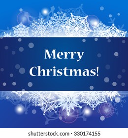 Greeting card with snowflakes and text "Merry Christmas!" Vector illustration