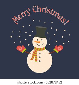 Greeting card with a snowman. Vector illustration