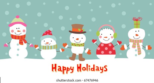 Greeting card with snowman, vector illustration