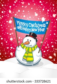Greeting card with snowmen and snowfall
