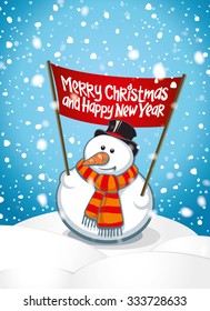 Greeting card with snowmen and snowfall