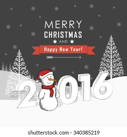 Greeting card with snowmen and snowfall vector
