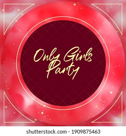Greeting card or social media post with party invitation. Elegant design with a purple fog background with golden stars. Vector illustration
