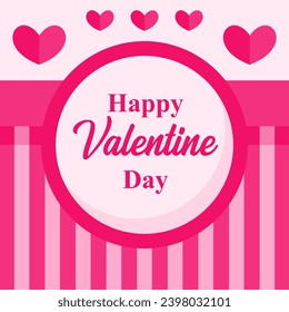 Greeting card social media post event Happy Valentine's Day design template with modern and trendy pink heart and stripes background