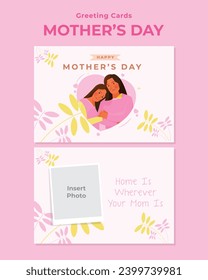 Greeting card of Social media post of Vector mother cuddling her daughter