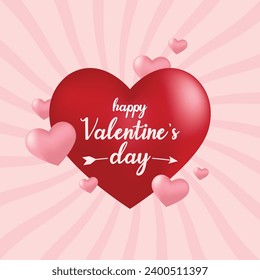 Greeting card or social media post vector for Happy Valentines Day with red and pink hearts