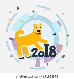 greeting card or social network sticker with small friendly yellow dog