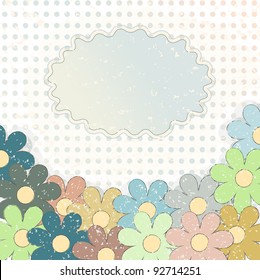 Greeting card with some colorful flowers in grunge style