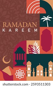 Greeting card with some icons identical with Ramadan, calm color harmony