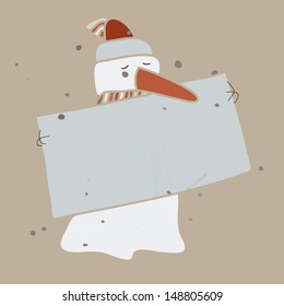 Greeting Card with sorrow snowman. Vector art