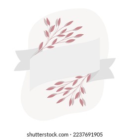 Tarjeta de saludo con espacio para el texto. Banner de cinta con hojas y ramas.