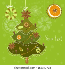 greeting card with spices for Christmas or new year