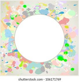 Greeting card with splashes and  drops. Decorative frame from drops and splashes.