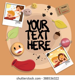Greeting card for spring with a lot of stuff. Happy Spring