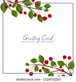 Greeting card with square blue frame and lettering. Vector illustration.