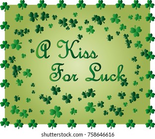 Greeting card of St. Patrick with sparkling green leaves of the clover and place for the text.