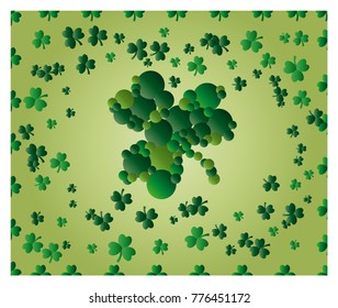 Greeting card of St. Patrick with sparkling green leaves of clover, and with green clover leaf consisting of circles