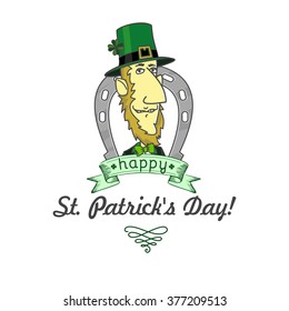 Greeting card with St. Patrick's Day. Leprechaun hat with clover. Vector illustration. 