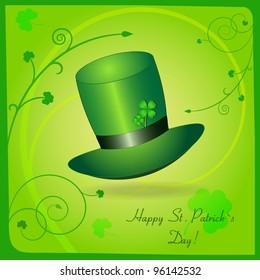 Greeting card to St. Patrick`s day with shamrock. hat and text