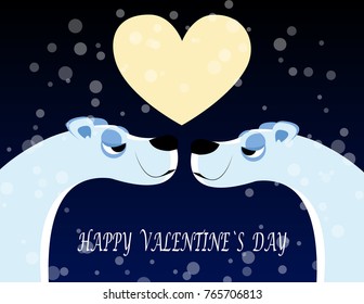 Greeting card for St. Valentine s Day with a pair of white bears. vector